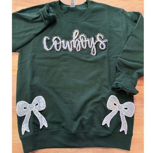Crewneck | Sequin White Bows  | Cowboys