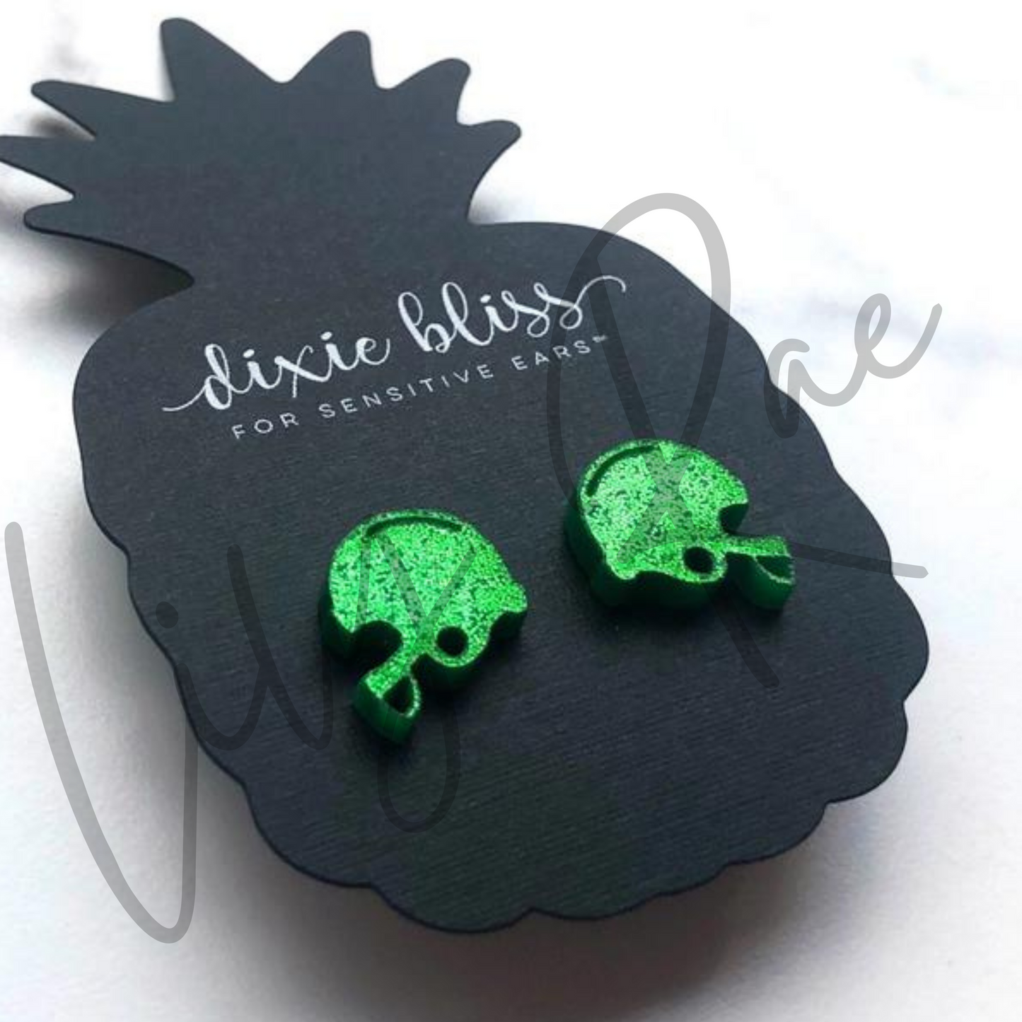 Green Glitter Earrings Helmets