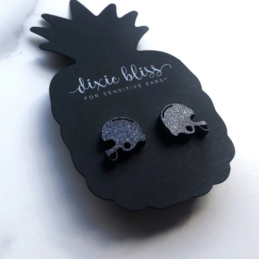 Black Glitter Earrings Helmets
