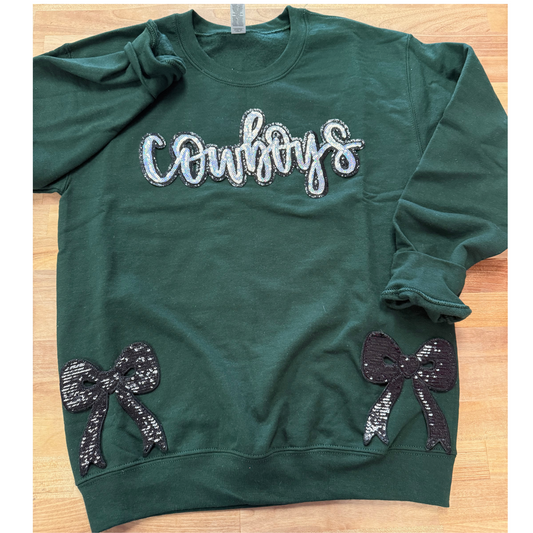 Crewneck | Sequin Football Bows  | Cowboys