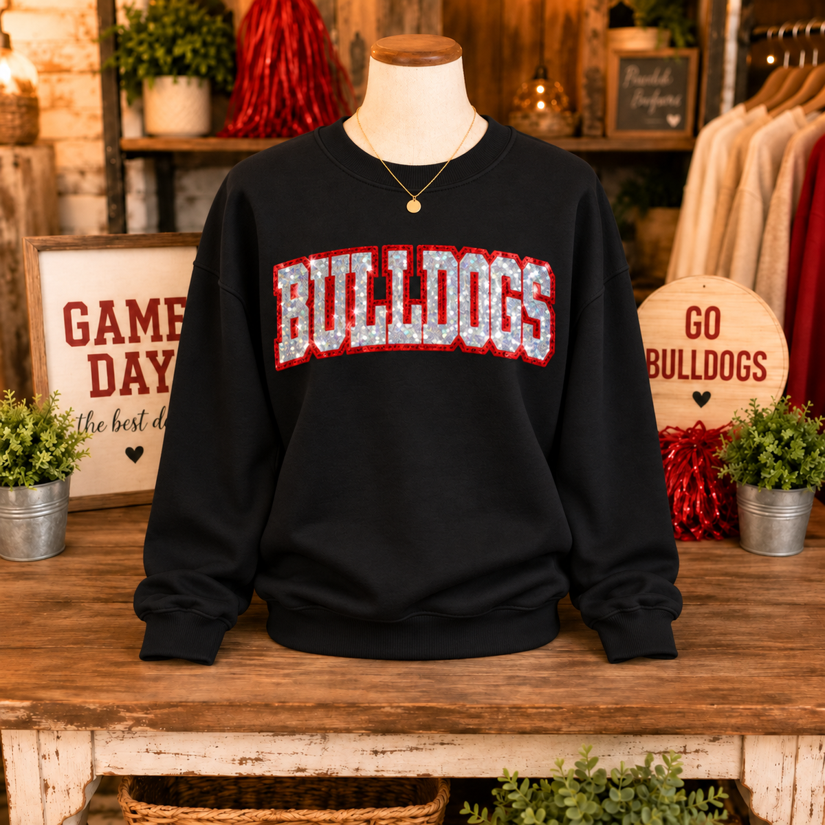 Romeo Bulldogs Red & Silver Sequin Crewneck