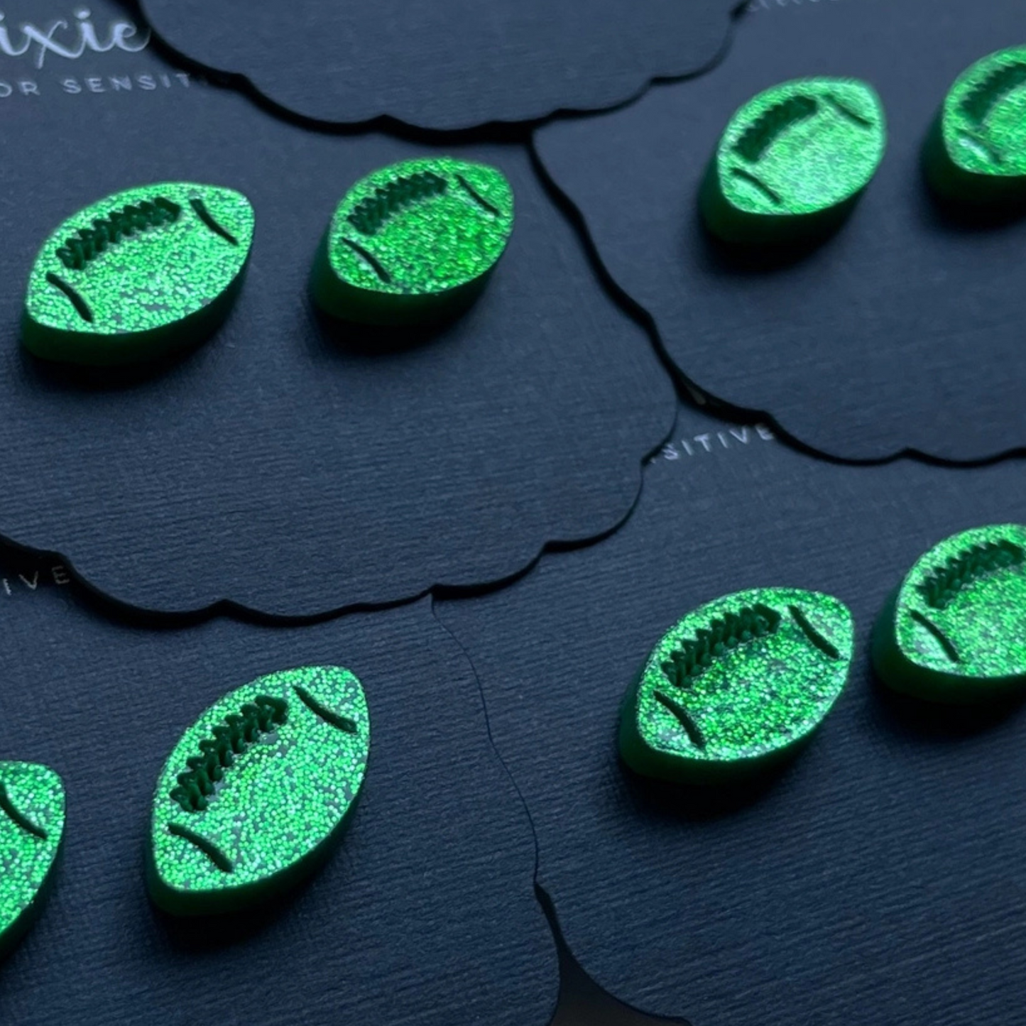 Green Glitter Earrings Football