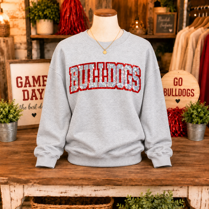 Romeo Bulldogs Red & Silver Sequin Crewneck