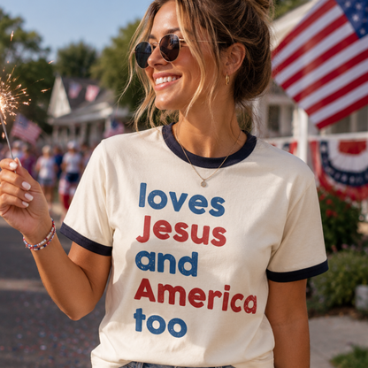 Loves Jesus and America Too Ringer Tee ❤️💙