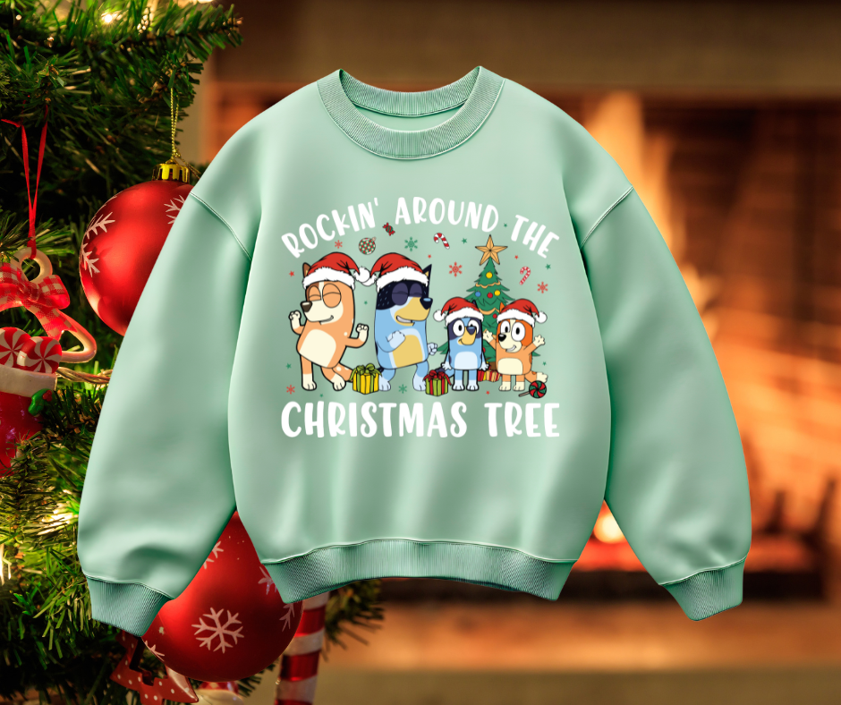 🎄Bluey Rockin’ Around the Christmas Tree Kids Crew 💚