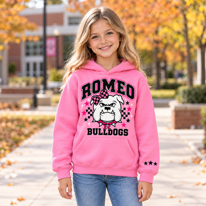 Romeo Bulldogs Pink Bow Hoodie– Adult & Youth