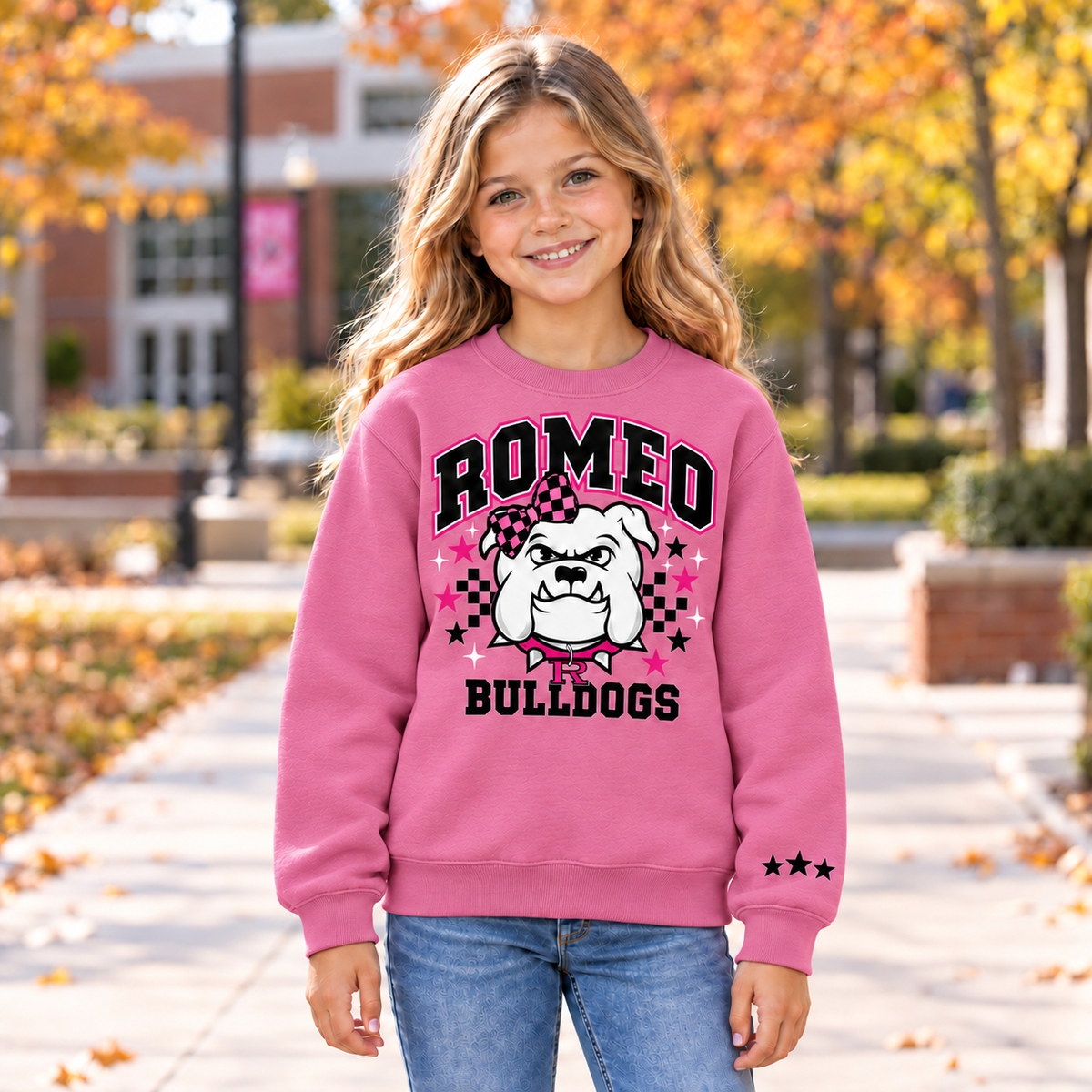 Romeo Bulldogs Pink Bow Crew– Adult & Youth